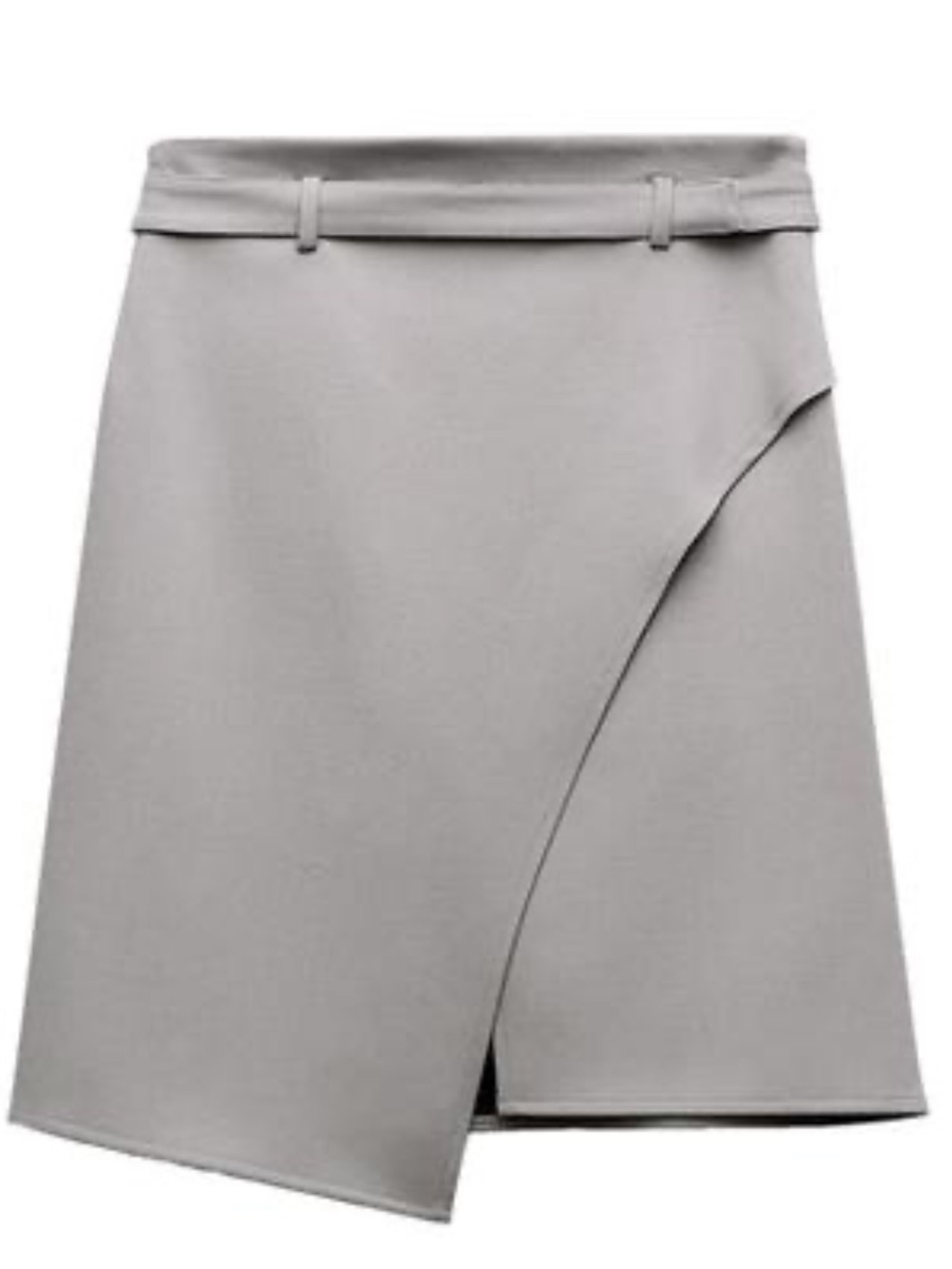 Zara Light Gray Asymmetrical Wrap Belt Skirt